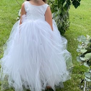 Bridal Flower  girl white tulle long sequin dress wedding size 4